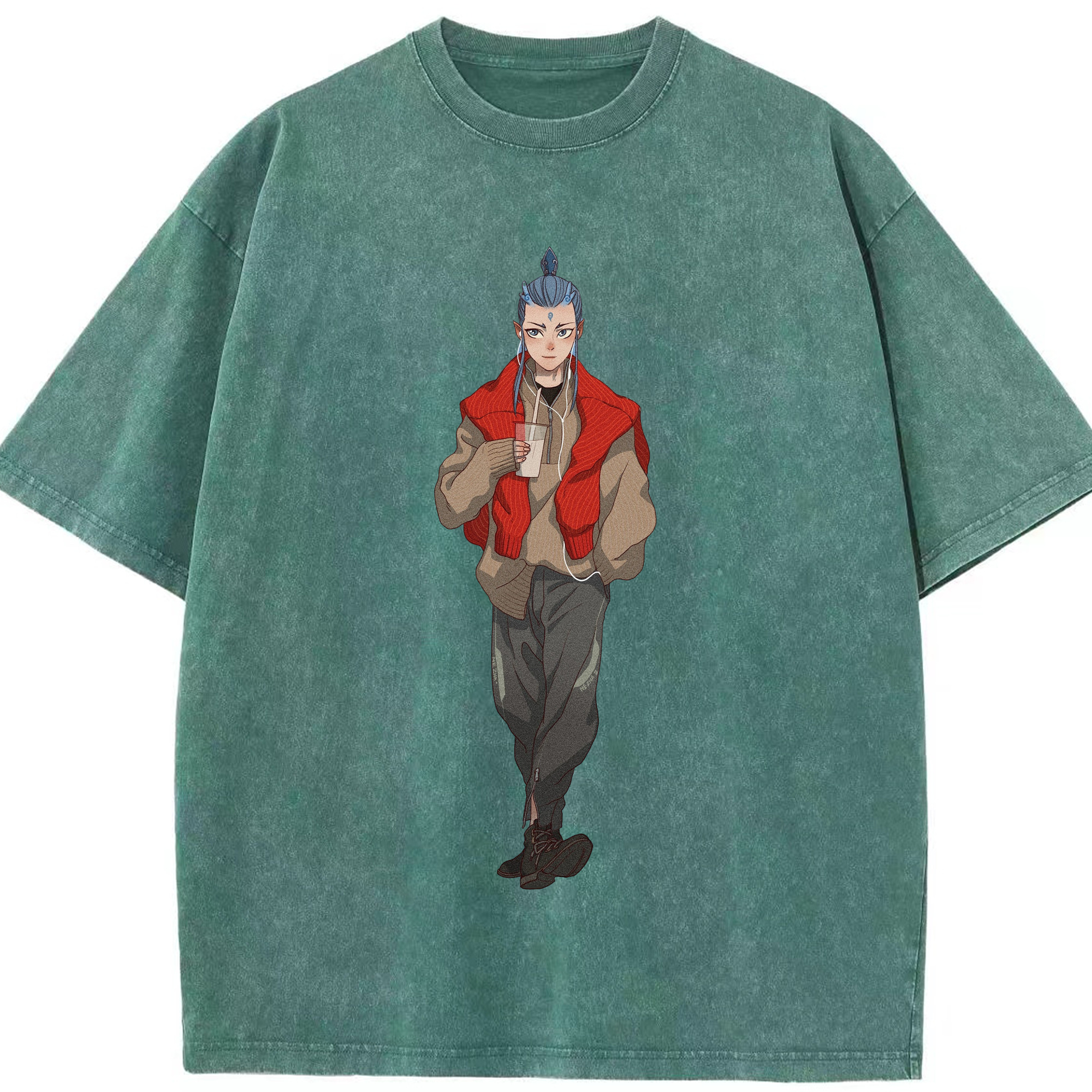 （画像用） Ne Zha 2 ナタ 魔童の大暴れ 綿100% ヴィンテージ風 半袖Tシャツ（フロントプリント）